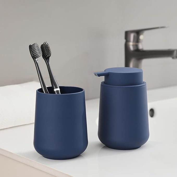 Matte Navy Blue Liquid Hand Soap Dispenser Plastic 11 oz - Image 3