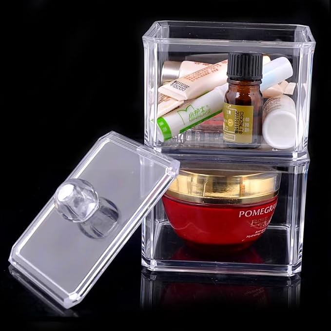 Stackable Square Acrylic Cotton Ball Holder Q-tip Holder Bathroom Swab Dispenser - Image 6