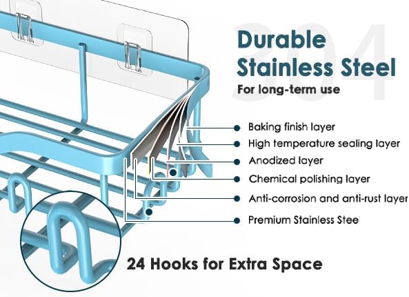 Shower Caddy Adhesive Shower Organizer 8-Pack, Rustproof Stainless Steel - Image 3