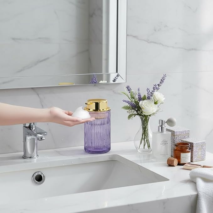 Foaming Soap Dispenser, 12 Oz Purple Glass Soap Dispenser, Refillable Liquid - Image 3