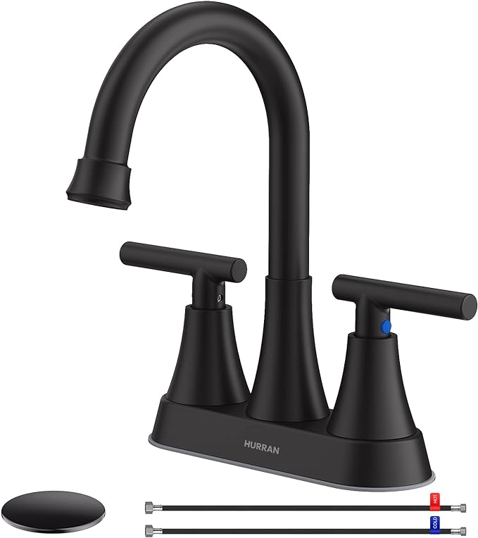 Bathroom Faucets for Sink 3 Hole, Hurran 4 inch Matte Black by Hurran