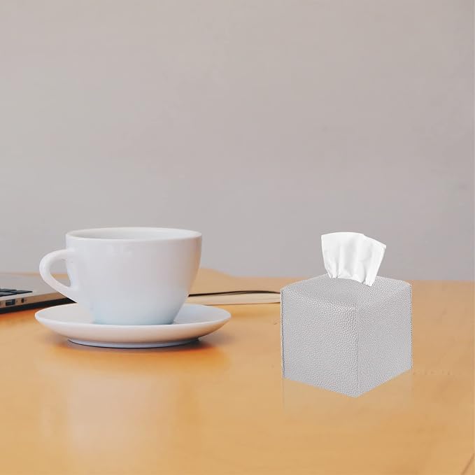 2 Pack, VIVIDLY Tissue Box Cover Holder, Square Modern PU Leather Tissue Box - Image 5