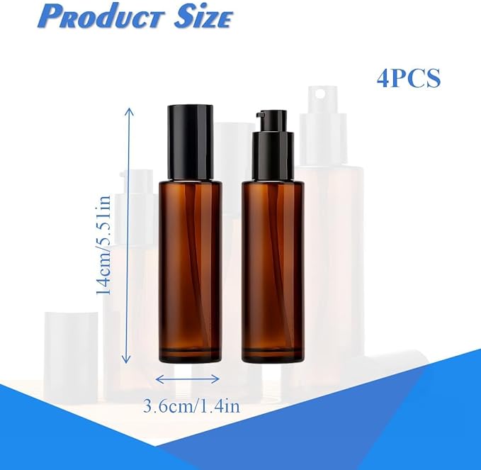 4Pcs 60ml Amber Lotion Pump Bottle Refillable Empty Glass Bottle Travel Size - Image 2