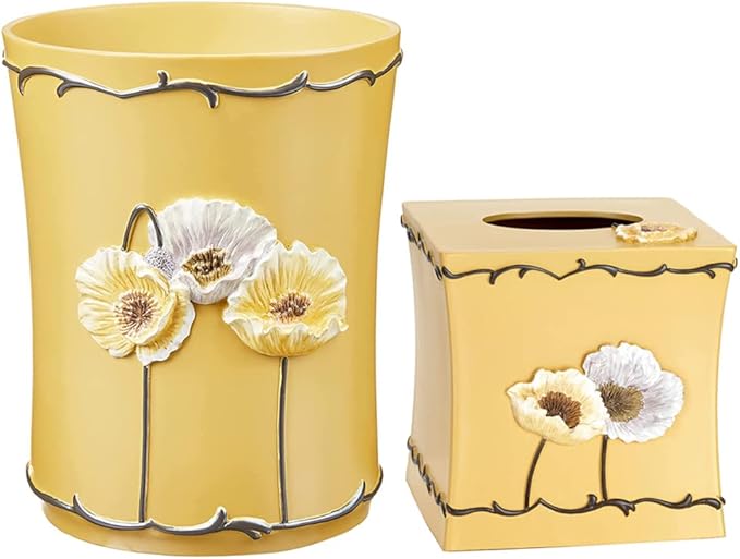 Zahari Home 2pc Poppy Fields Modern Bath Accessories Set Waste Basket & Tissue by ZahariHome