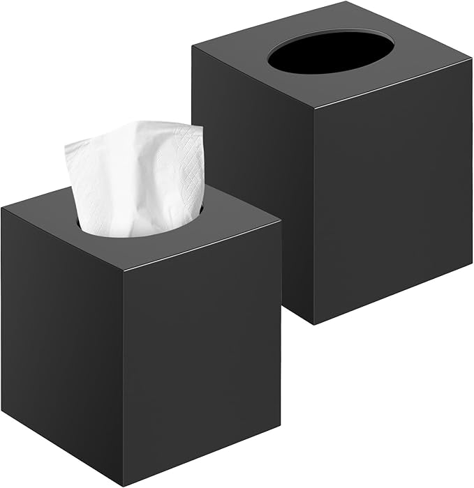 2 Pack Tissue Box Cover Black, Square Acrylic Tissue Holder, Decorative Facial by Chintu