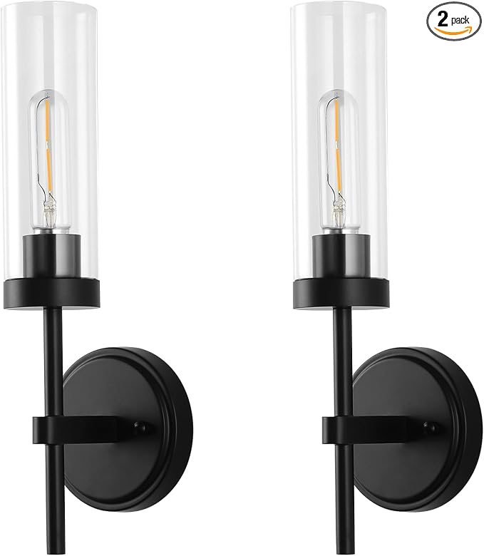 WILON Black Wall Sconces Set of 2, Bathroom Sconces Vanity Light Fixtures by WILON