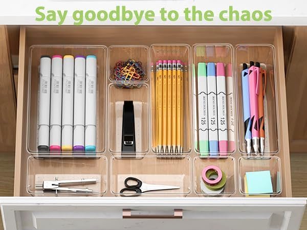 25 Piece Clear Drawer Organizer Set, 4 Sizes Bathroom Vanity Organizer Trays - Image 7