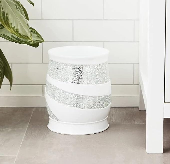 Zahari Home 2pc Sinatra White Modern Bath Accessories Set Waste Basket & Tissue - Image 2