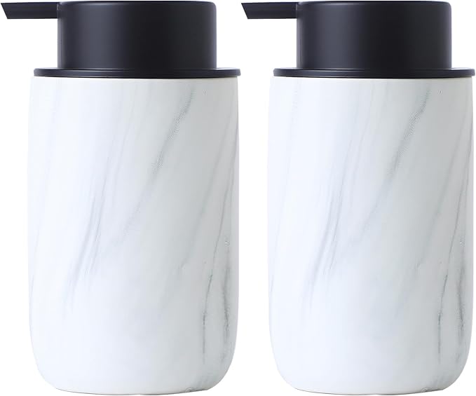 White Marble Soap Dispenser Set- Modern Ceramic Hand Soap Dispenser by BSDISP