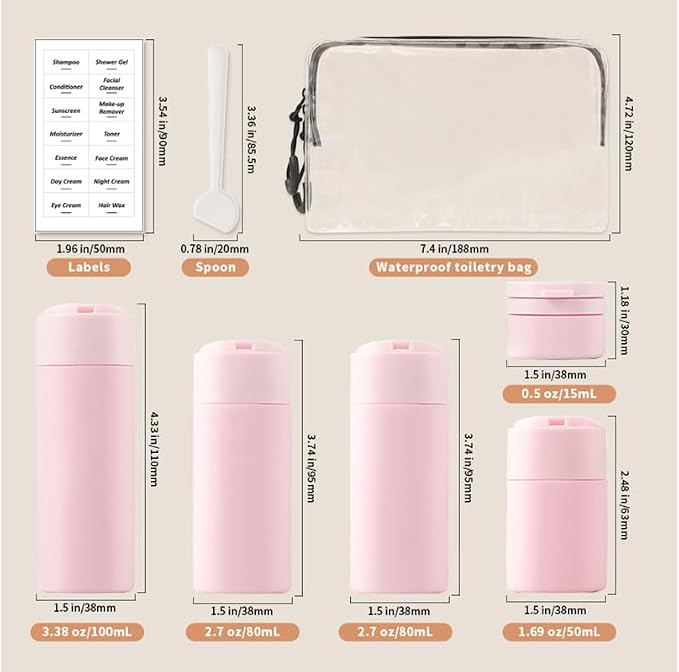 5 Pack Brief and Fashion Travel Bottles TSA Approved, BPA Free Travel Size - Image 2