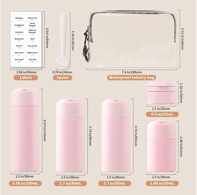 5 Pack Brief and Fashion Travel Bottles TSA Approved, BPA Free Travel Size - Image 2