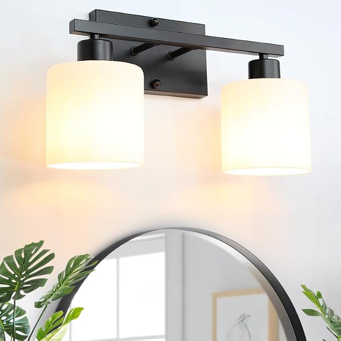 CANMEIJIA 2-Light Bathroom Vanity Light Fixtures, Matte Black Vanity Wall by CANMEIJIALighting