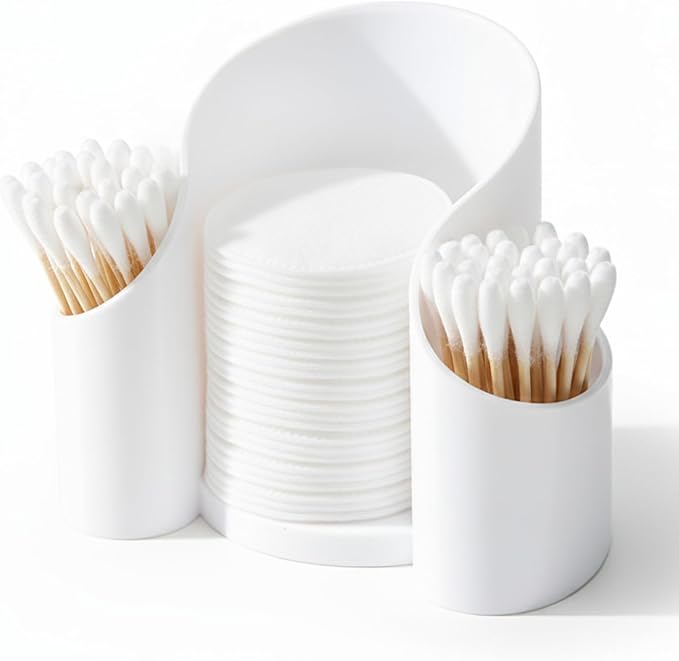 White 3-Compartment Vanity Organizer & Cotton Swab Holder by Home