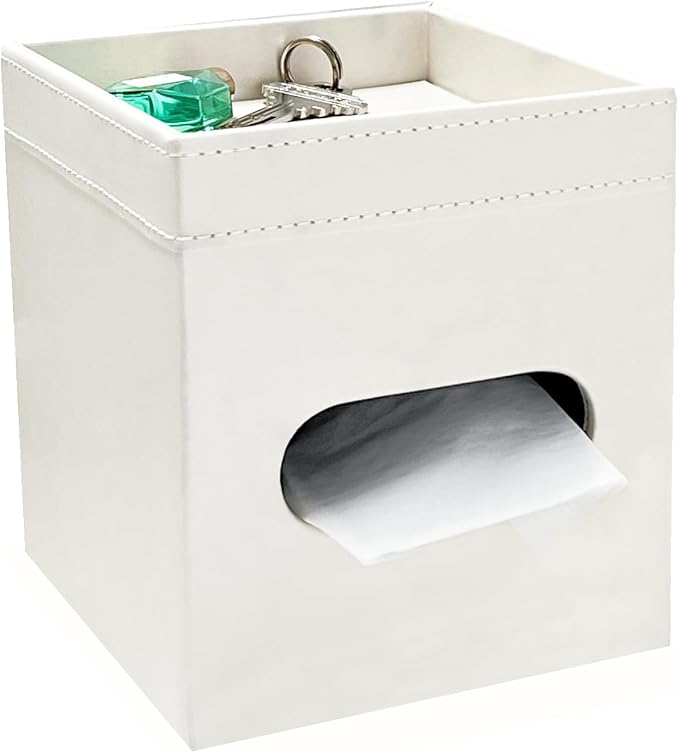 PU Leather Tissue Box Cover Square, Modern Tissue Holder by Arniche