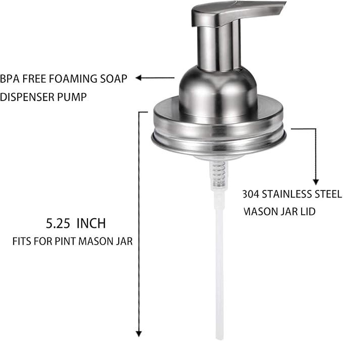 Amolliar Mason Jar Foaming Soap Dispenser Pump Lids, Refillable Foaming Pump - Image 3