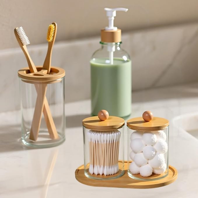 5 Pack Bamboo Bathroom Accessories Set - Image 6