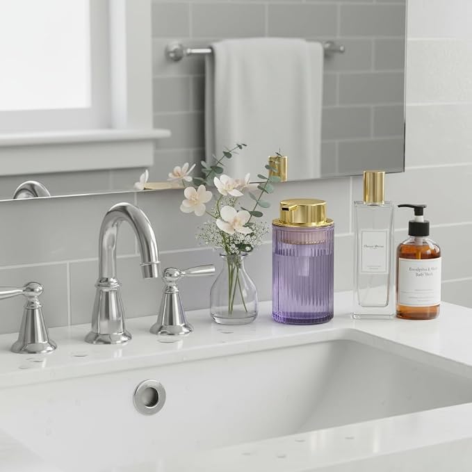 Foaming Soap Dispenser, 12 Oz Purple Glass Soap Dispenser, Refillable Liquid - Image 8
