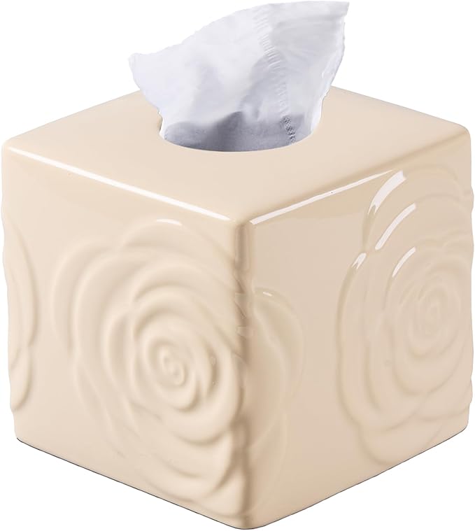 Beige Ceramic Cube Tissue Box Cover by EtooCafe