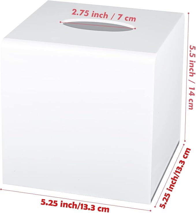 Kamehame Tissue Box Cover Square Acrylic Tissue Holder 5.25x5.25x5.5 Inch White - Image 2