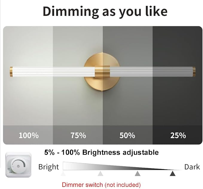 Gold Wall Sconces Set of Two Hardwired, Dimmable 5CCT LED Bathroom Light - Image 8