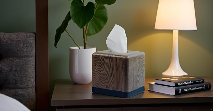 Hymmah Wooden Texture Square Tissue Box Cover Cube Tissue Holder Unique Design - Image 6