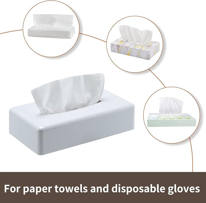 Tissue Box Cover, Rectangular White Wall Mounted Facial Paper Holder Dispenser - Image 5