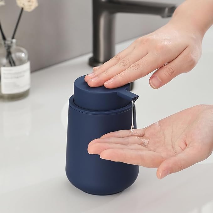 Matte Navy Blue Liquid Hand Soap Dispenser Plastic 11 oz - Image 2