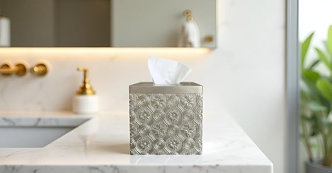 Hymmah Modern Square Tissue Box Cover Holder, Bathroom Accessories Decor Unique - Image 5