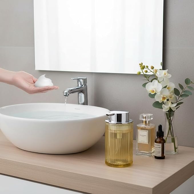 Foaming Soap Dispenser, 12 Oz Amber Glass Foam Hand Soap Dispenser, Refillable - Image 3