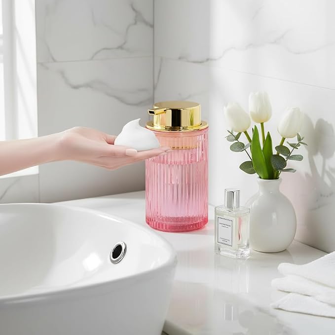 Foaming Soap Dispenser, 12 Oz Pink Glass Foam Hand Soap Dispenser, Refillable - Image 4