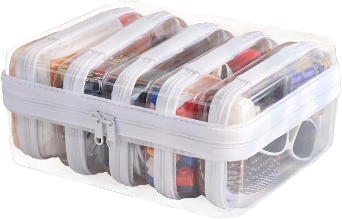 6 pcs Zipper Pouches, Hard Shell Toiletry Bag, Stackable Travel Organizer by WELPIRT