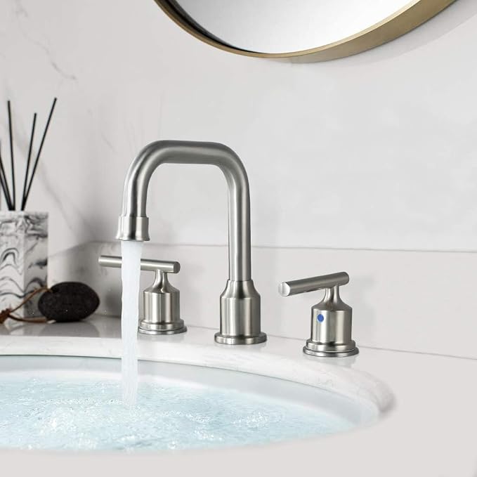 WOWOW Brushed Nickel Bathroom Faucet: Widespread Bathroom Sink Faucet Set 3 Hole - Image 3