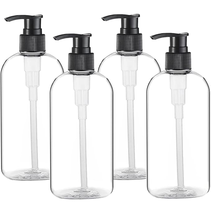 Empty Plastic Pump Bottles Dispenser 4 Pack 16oz/500ml Portable Clear BPA-Free by Vioetry