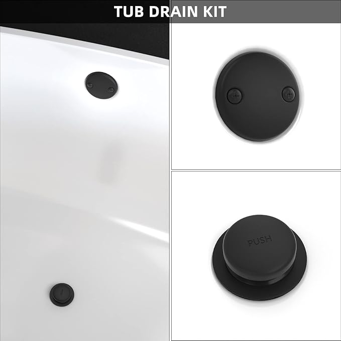 Matte Black Bath Tub Drain and Overflow Kit, Universal All Metal Tip-Toe - Image 2