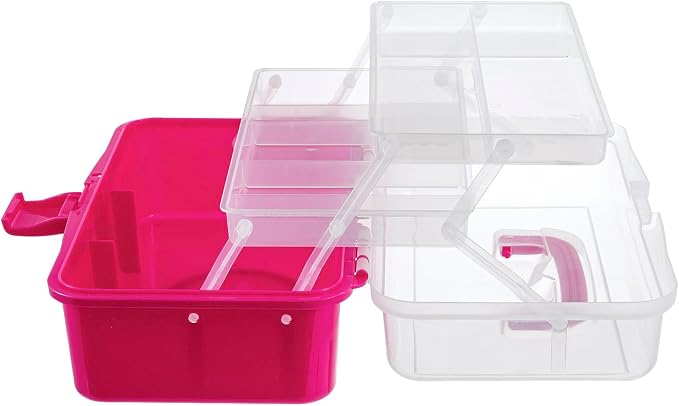 MyGift 13-Inch Dark Pink Plastic Craft Organizer and Storage Box – Clear - Image 6