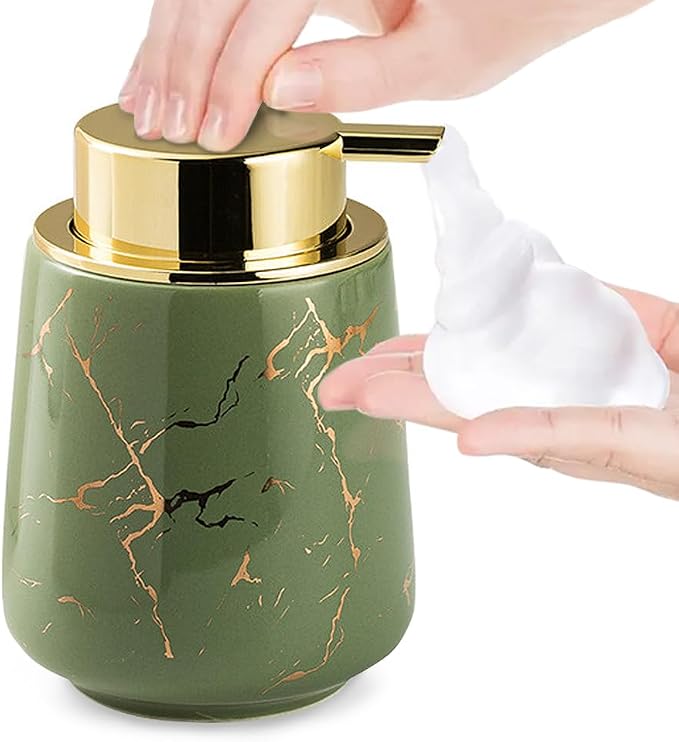 Marble Foam Soap Dispenser for Bathroom, Chic Ceramic Bottle by OHIHUW