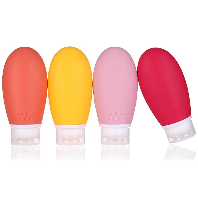 Leak Proof Silicone Travel Bottles, 4 Pack 3.4oz Liquid Squeezable Refillable by LIYUABU
