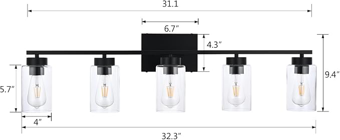 5 Light Bathroom Vanity Light Fixtures, Matte Black Modern Wall Lights - Image 3