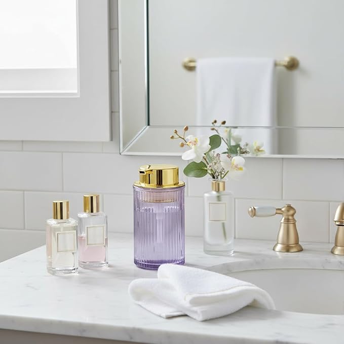 Foaming Soap Dispenser, 12 Oz Purple Glass Soap Dispenser, Refillable Liquid - Image 2