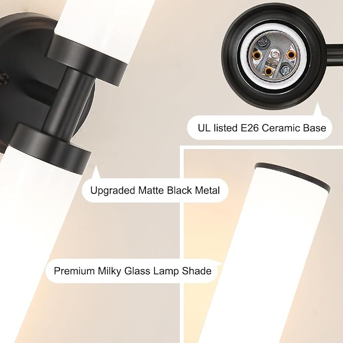Matte Black Wall Sconces Set of 2, Modern Bathroom Vanity Lights - Image 6