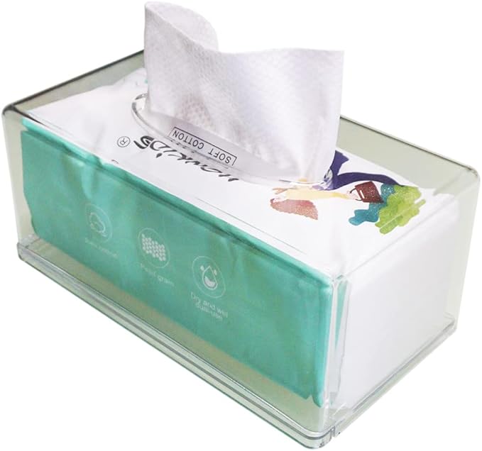 Rectangular Clear Acrylic Tissue Box, Big Box Covers Square, Bathroom Facial by GRACECOTT