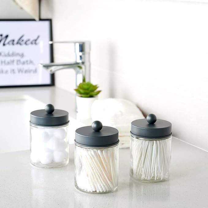 Amolliar 4 Pack Apothecary Jars Bathroom Vanity Storage Organizer Set - Image 5