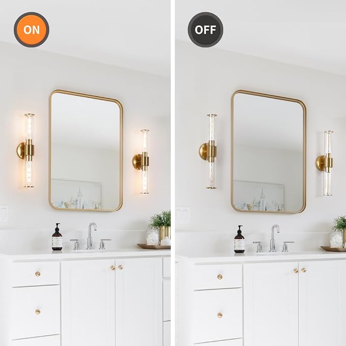 Gold Wall Sconces Set of 2, Hardwired Bathroom Vanity Light Fixture, Brass - Image 6