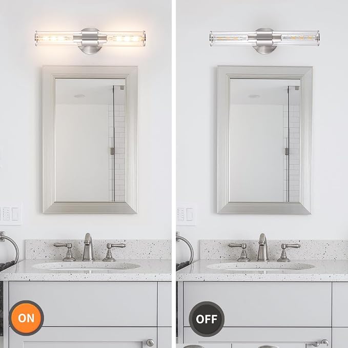 Brushed Nickel Bathroom Sconces Set of 2, Modern Wall Sconce Lighting - Image 5