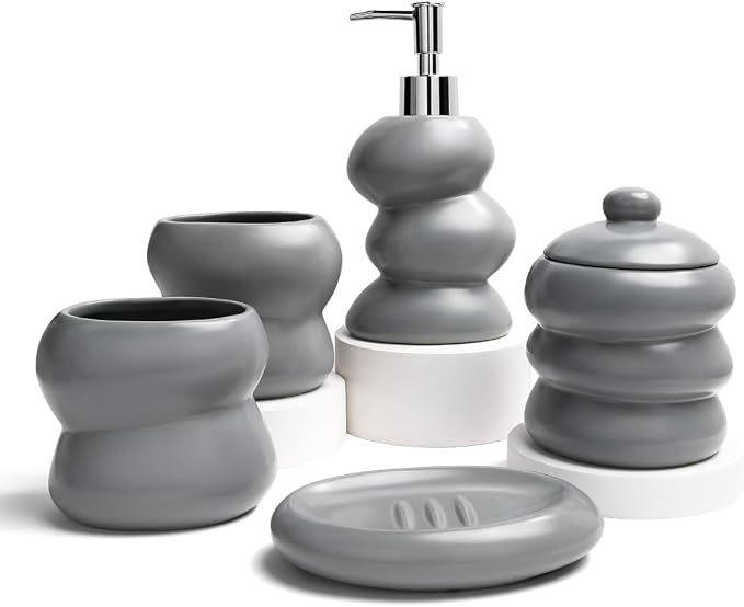Bathroom Accessory Set 5PCS, Ceramic Bathroom Accessories Set, Irregular Shape - Image 7