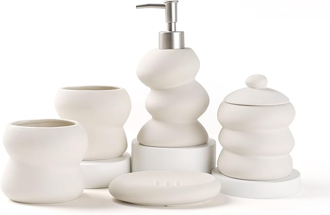 Bathroom Accessory Set 5PCS, Ceramic Bathroom Accessories Set, Irregular Shape by ANTISSHOME
