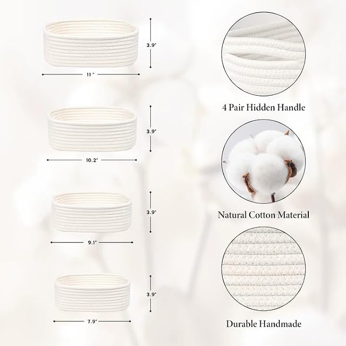 Storage Baskets for Organizing, Small Woven Basket Set of 4 - Image 4