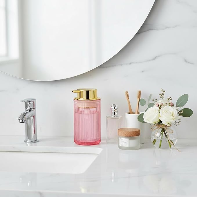 Foaming Soap Dispenser, 12 Oz Pink Glass Soap Dispenser - Image 6