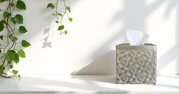 Hymmah Modern Square Tissue Box Cover Holder, Bathroom Accessories Decor Unique - Image 6