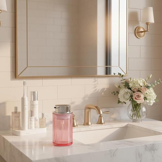 Foaming Soap Dispenser, 12 Oz Pink Glass Foam Hand Soap Dispenser, Refillable - Image 2